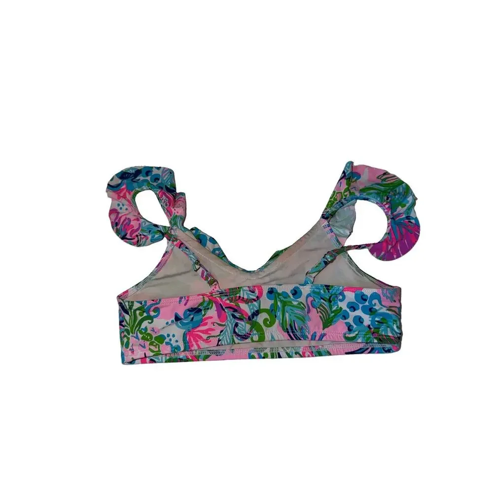 Lilly Pulitzer Girl's Mini Kasme Bikini Top UPF 50+ Mandela Paradise Petals Sz 8
